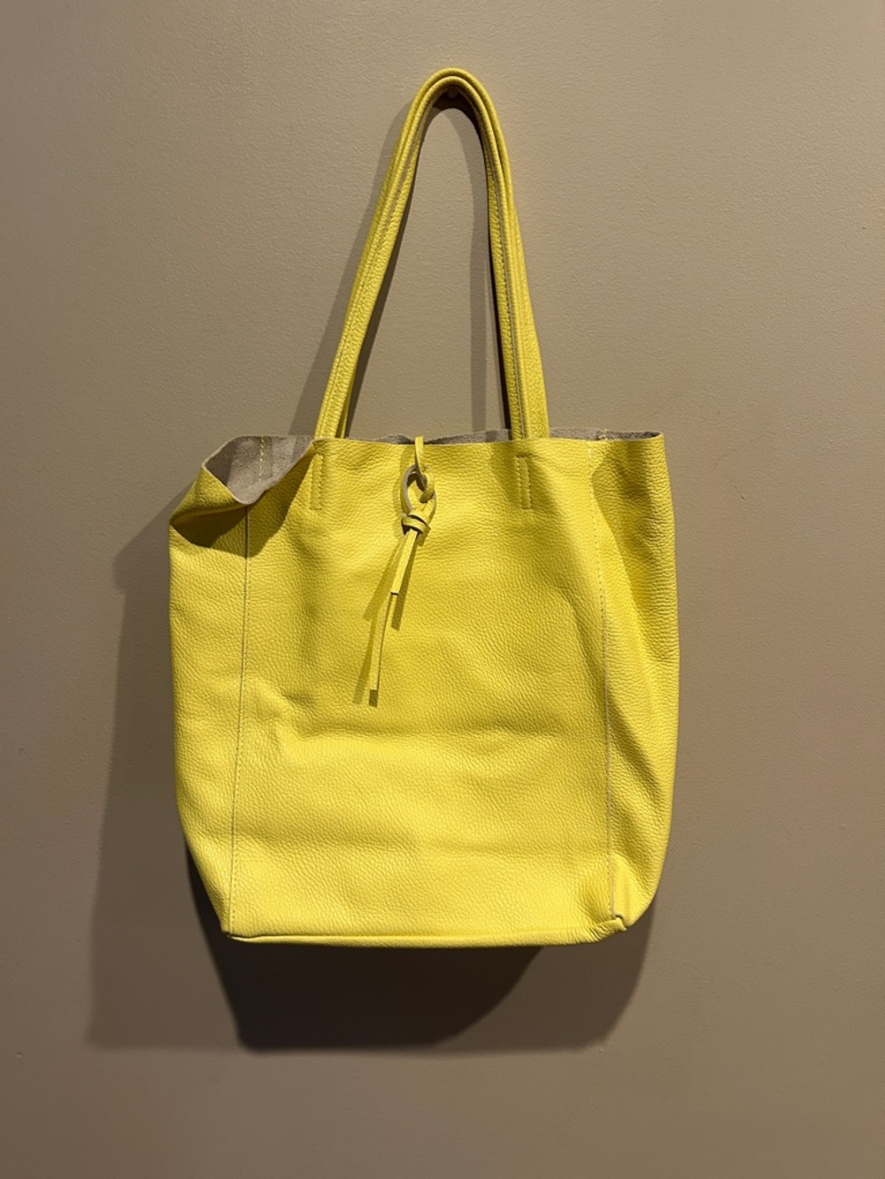 Uno Alla Volta Bergamo Italian Pebbled Pelle Leather Bright Yellow Tote Bag